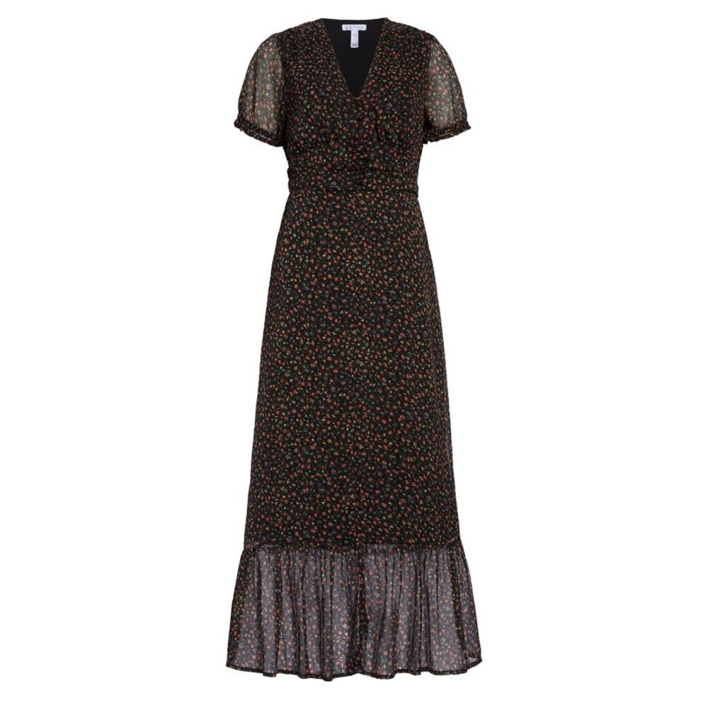 Leith Sz Medium Black Dark Romantic Floral Midi Dress Feminine Date Formal - Picture 2 of 8